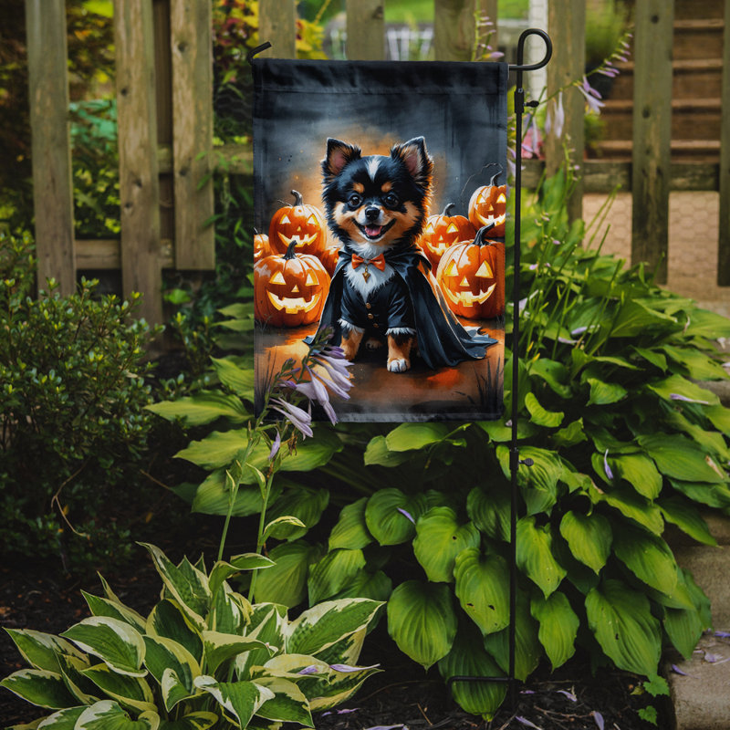 Puppy Halloween Garden Flag, Balck and Tan Pomeranian