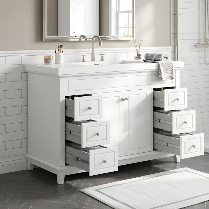 Meuble-lavabo 48 po avec lavabo en résine, portes à fermeture douce, cadre de porte et 6 tiroirs
