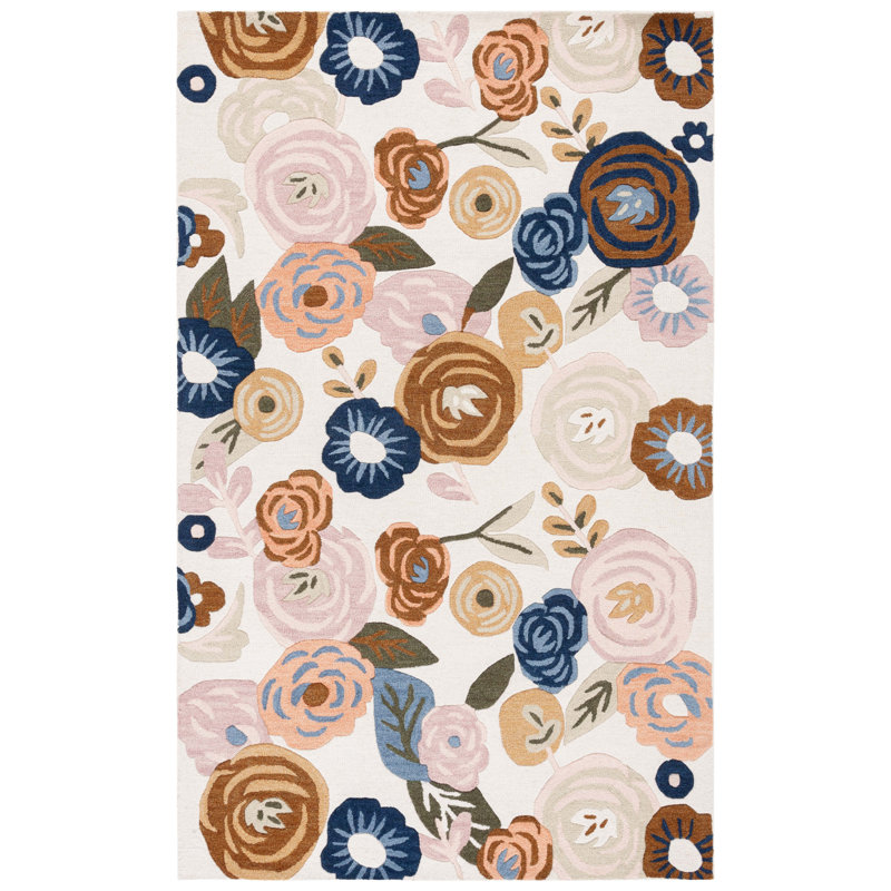 Chelsea Tufted Wool Cotton With Latex Floral Rug in Ivory/Pink, Rectangle 4' x 6'