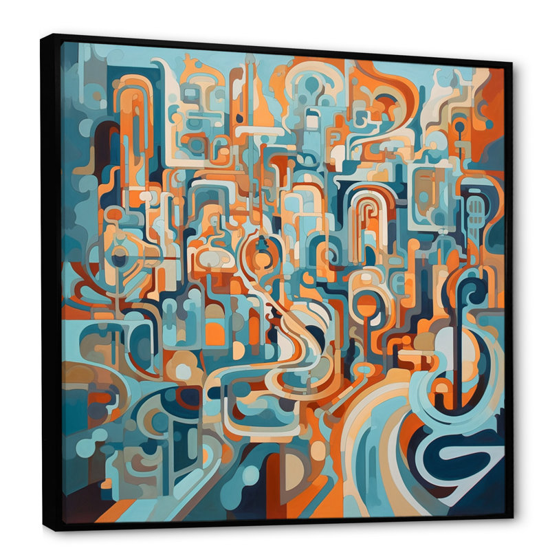 Avah, peinture abstraite de formes et de courbes sur toile, H 16 po x l 16 po x P 1 po, Cadre flottant noir