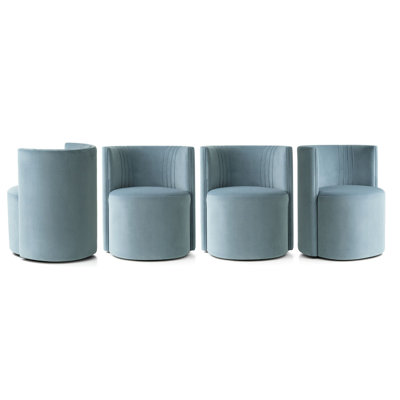 Velvet Upholstered Rolling Dining Chairs with Wheels