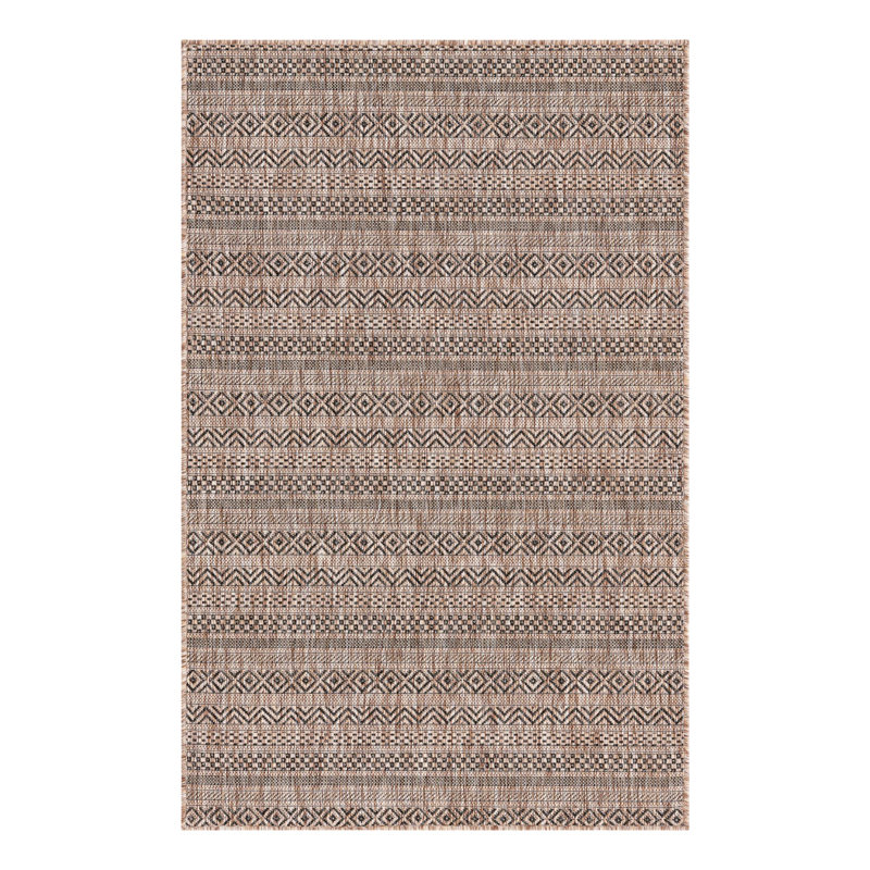 Tapis intérieur / extérieur brun à rayures Hewitt, Rectangle 3 pi 3 po x 5 pi 3 po