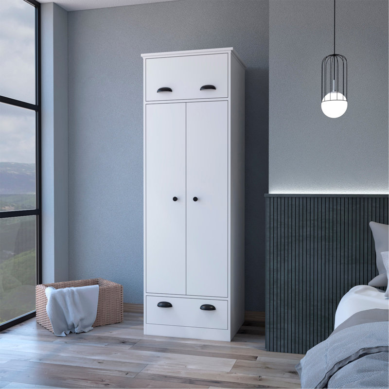 Armoire élégante et fonctionnelle à double porte avec tiroir et compartiment supérieur à charnières