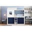 Lit superposé simple avec tente bleue et blanche, conception de style cabane dans les arbres, bois massif et matériau, activités de rangement spacieuses, décoration de chambre à coucher