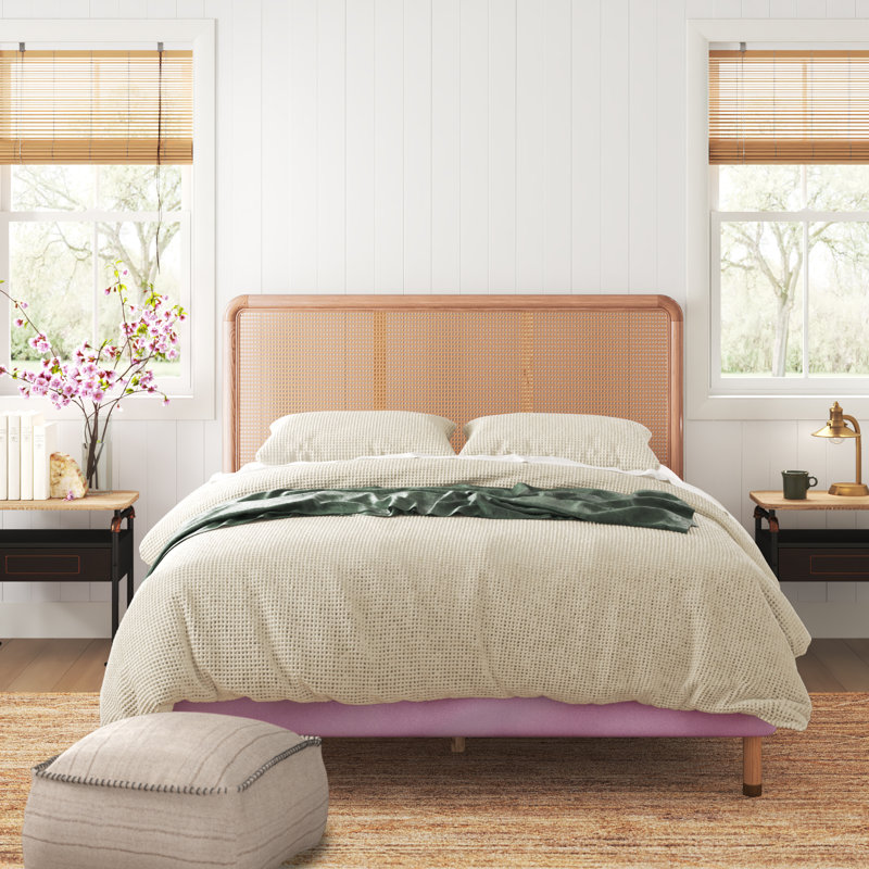 Low Profile Platform Bed, Queen, Joya Blush Velvet