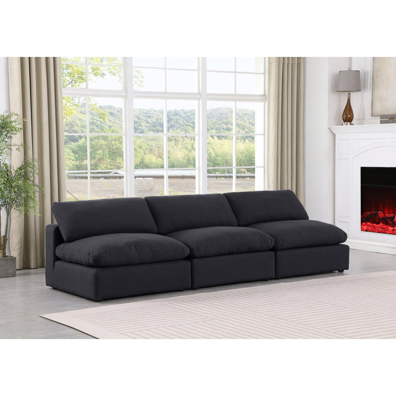 Canapé modulaire en lin 120 ", Tissu texturé en lin noir