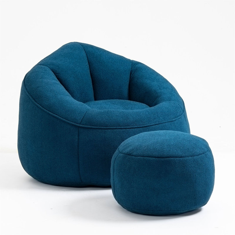 Modern Bean Bag Sofa with Footrest, Accent Sofa, Blue