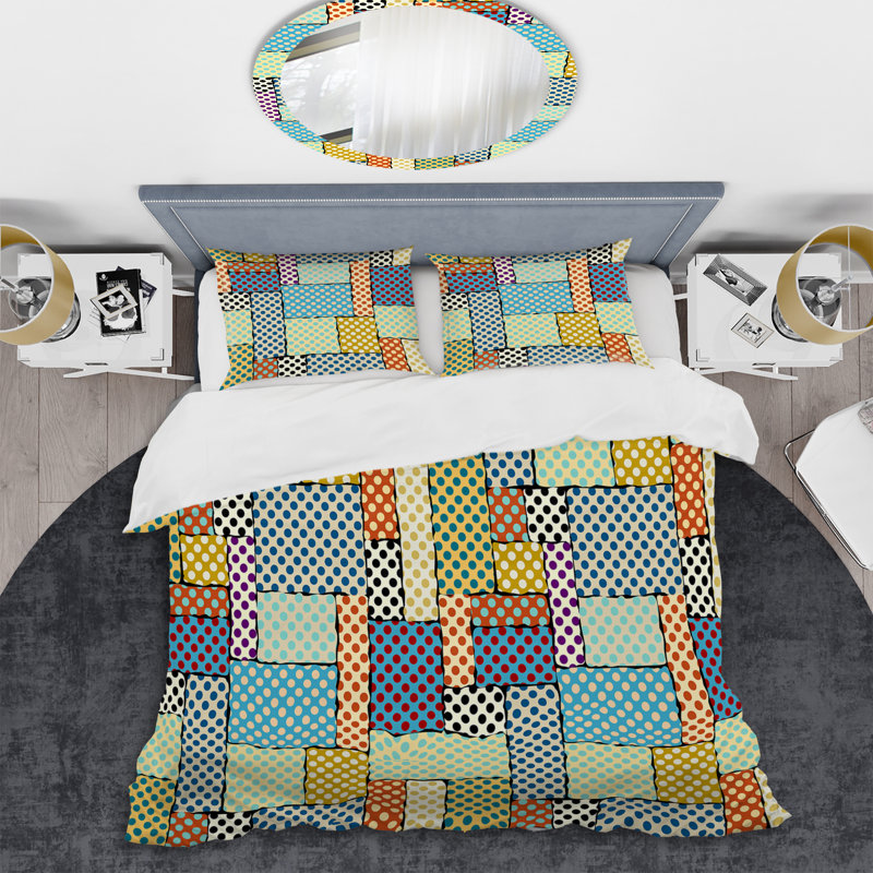 Multicolor Dots Patchwork - Ensemble de housse de couette à motif, Housse de couette simple + 1 taie décorative stan