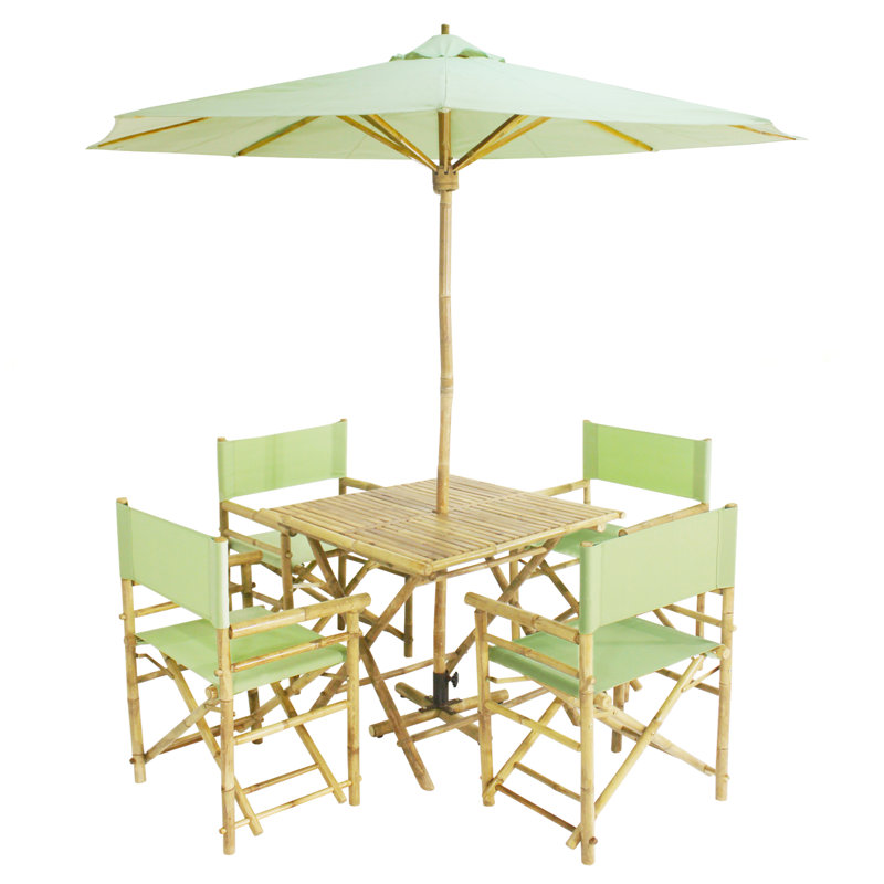 Ensemble repas 6 pièces avec parasol Sheila, Brun