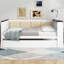 Lit de jour pleine grandeur en bois avec tablettes de rangement, dossier rembourré, USB et lit gigogne, blanc-648058996