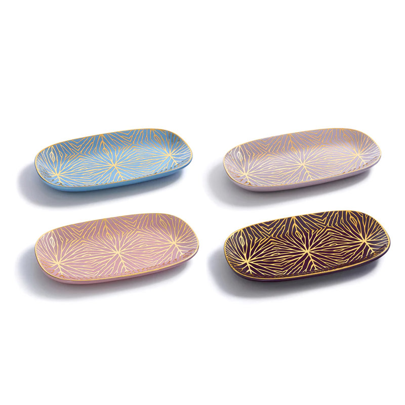 Sky Blue and Gold Ceramic Lily Pad Decorative Tray