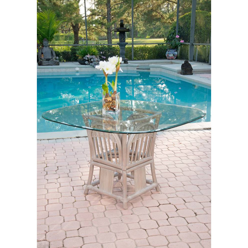 Corneliea Glass Top Dining Table, Rustic Driftwood