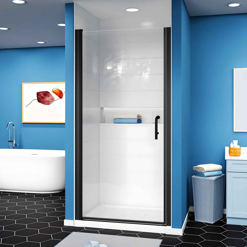 36-37.9 in. W x 72 in. H Pivot Swing Frameless Shower Door with Clear SGCC Tempered Glass, Matte Black
