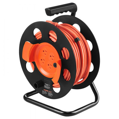 Enrouleur de rallonge Ã©lectrique, avec 4 prises et cache-poussiÃ¨re, cÃ¢ble d'alimentation robuste 12 AWG SJTOW, enrouleur manuel avec poignÃ©e de transport et disjoncteur, pour remise Ã  outils ou garage, conforme aux normes UL