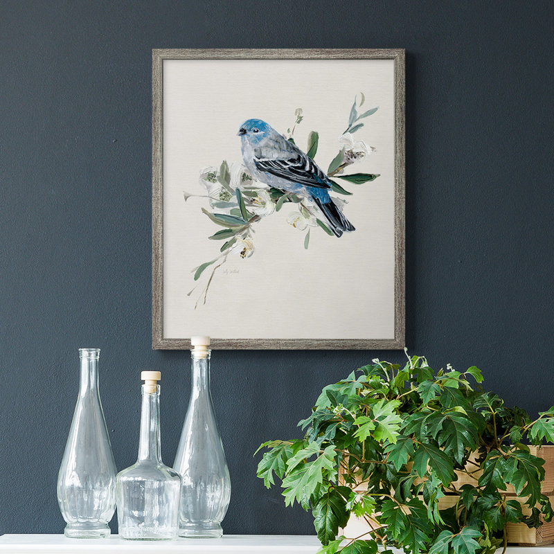 Toile encadrée de qualité supérieure Bluebird Happy II - prête à être accrochée, Cadre argent vieilli, H 20 po x l 16 po