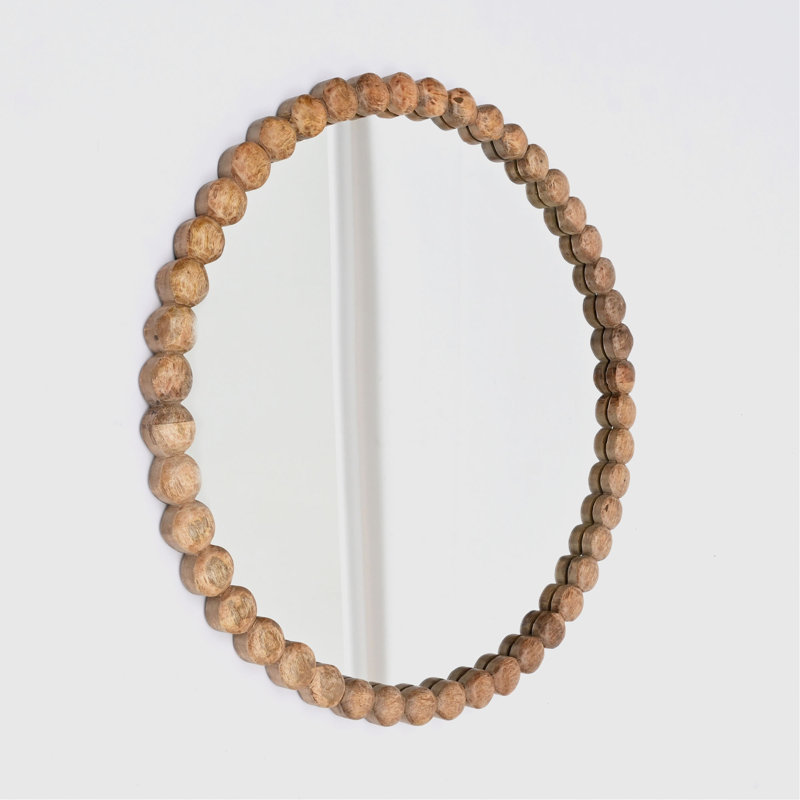Miroir mural décoratif rond décoratif en forme de perles, cadre en bois, 32 po