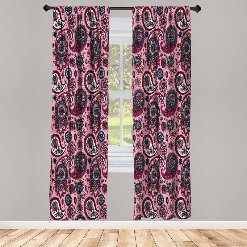 Ebern Designs Paisley Curtains, Vintage Leaf Flower Motif, Pair of 28", Pale Pink, 28" W x 95" L