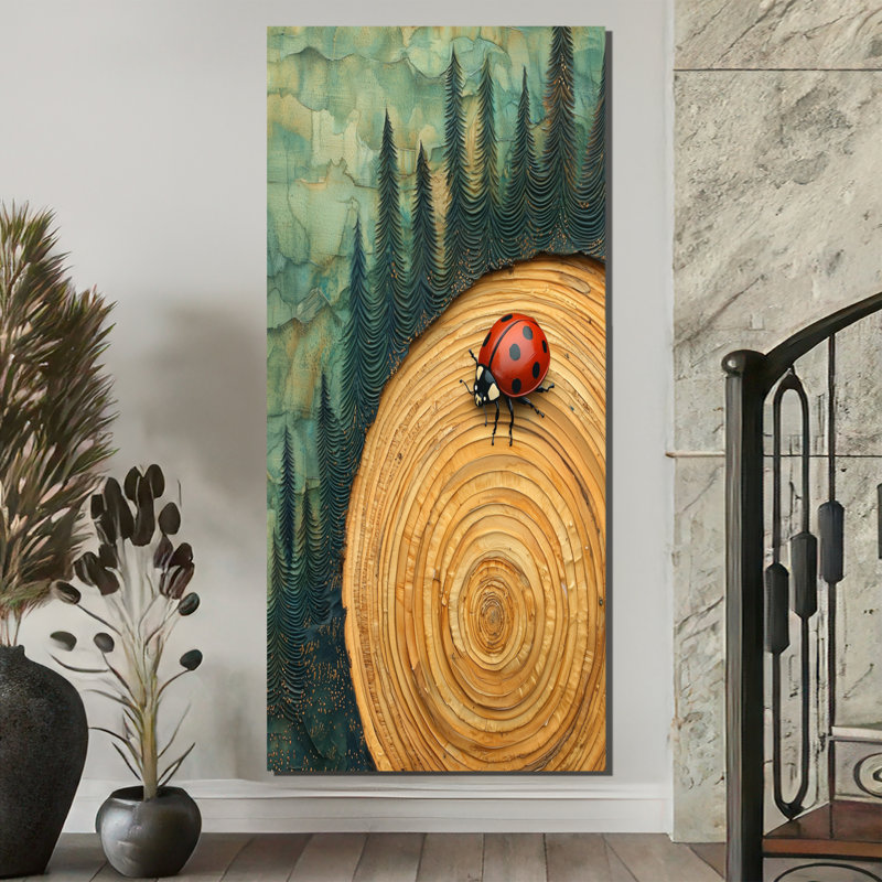 Damis, coccinelle à la forêt, diapositive III - coccinelle, art mural, H 60 po x l 28 po, Toile tendue, Ne s’applique pas