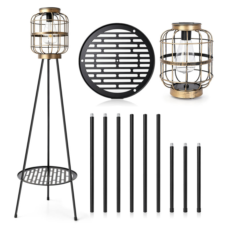 Ensemble de 2 lampes sur pied pour l'extérieur avec support à plantes, lanterne en métal rétro pour jardin
