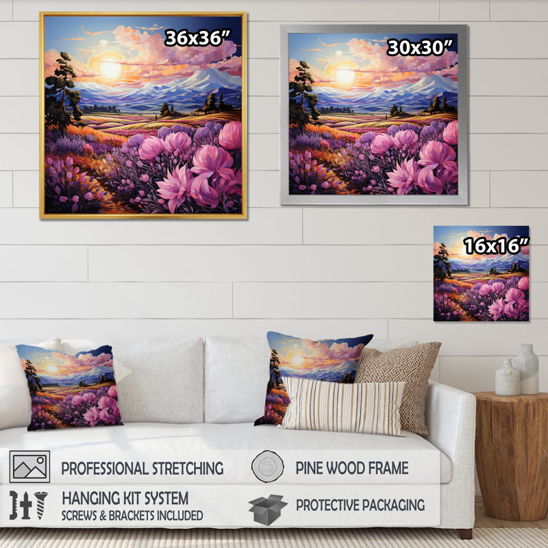 France Lavender Landscape III - Landscapes Canvas Print, H 30 po x l 30 po x P 1 po, Cadre flottant doré