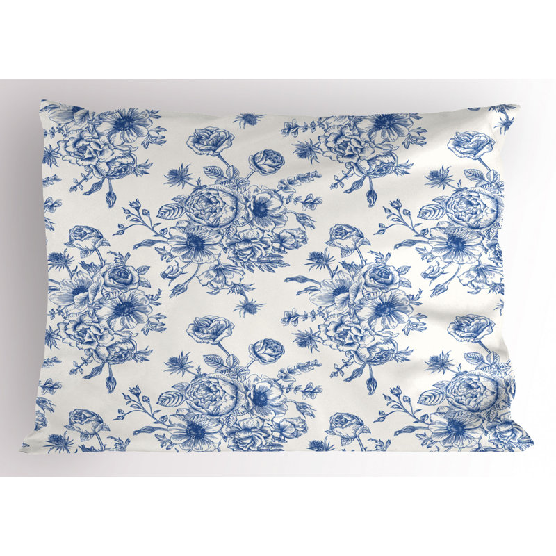 Flowers Polyester Toile Sham Set, Twin