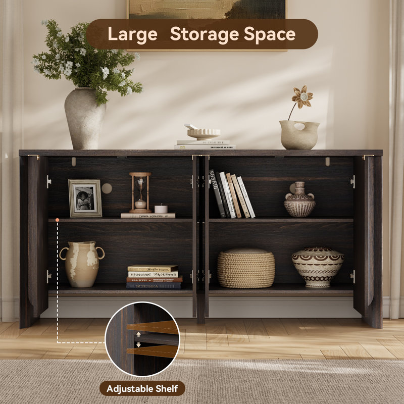 63IN Modern Buffet Cabinet With Storage, Fluted Sideboard With Adjustable Shelves, 60'' TV Stand Storage Cabinets For Living Room