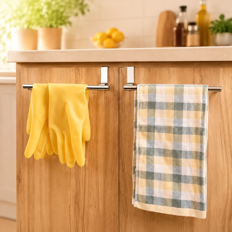 Ensemble de porte-serviettes de cuisine en acier inoxydable suspendu aux armoires, avec barres de 14,37 po et 9,38 po
