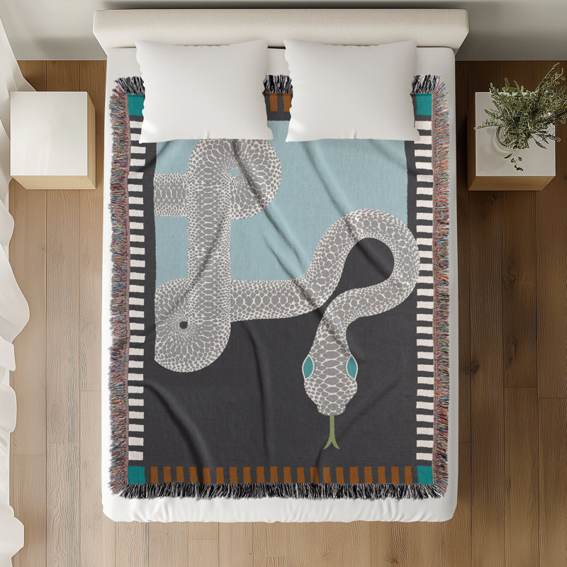 Jeté en mélange de coton Sami Snake, L 70 po x l 50 po, Gris te bleu