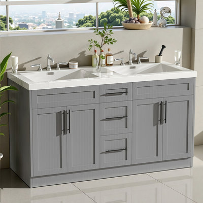Rehaussez le bonheur de votre salle de bain commune: meuble-lavabo double avec rangement intelligent et luxe silencieux