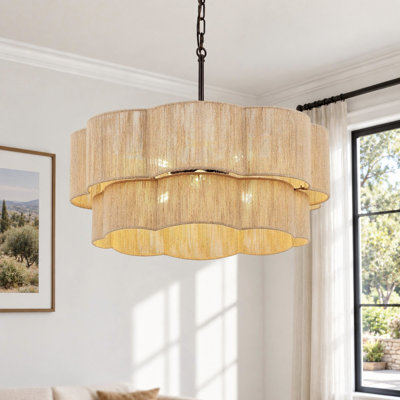 23.2" 6-Light Scalloped Rope Drum Chandelier