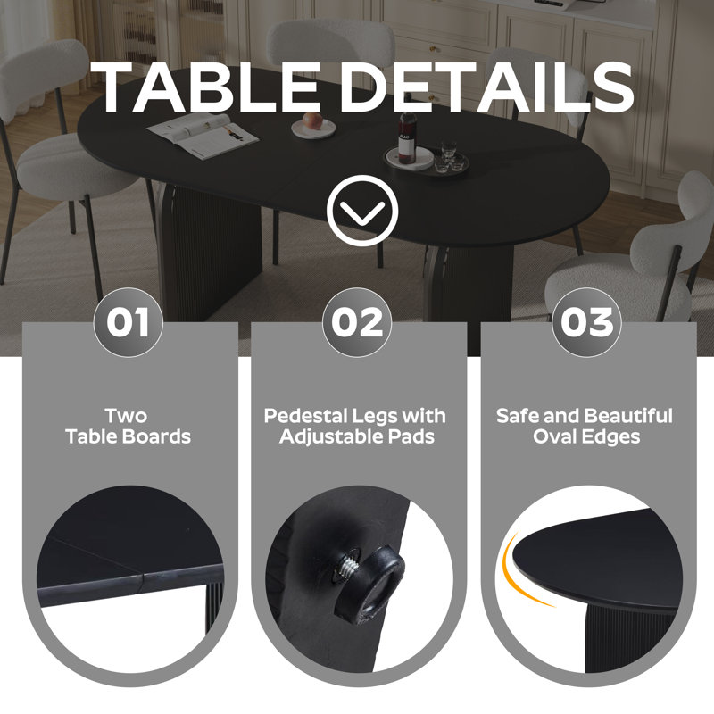 Ensemble de table de salle à manger Farmerhouse, 7 pièces : table, 6 chaises, Noir, Noir