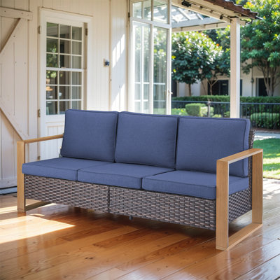 Drazen Outdoor 3-Seat Sofa - Durable All-Weather PE Wicker With Thick Cushions by Lark Manor