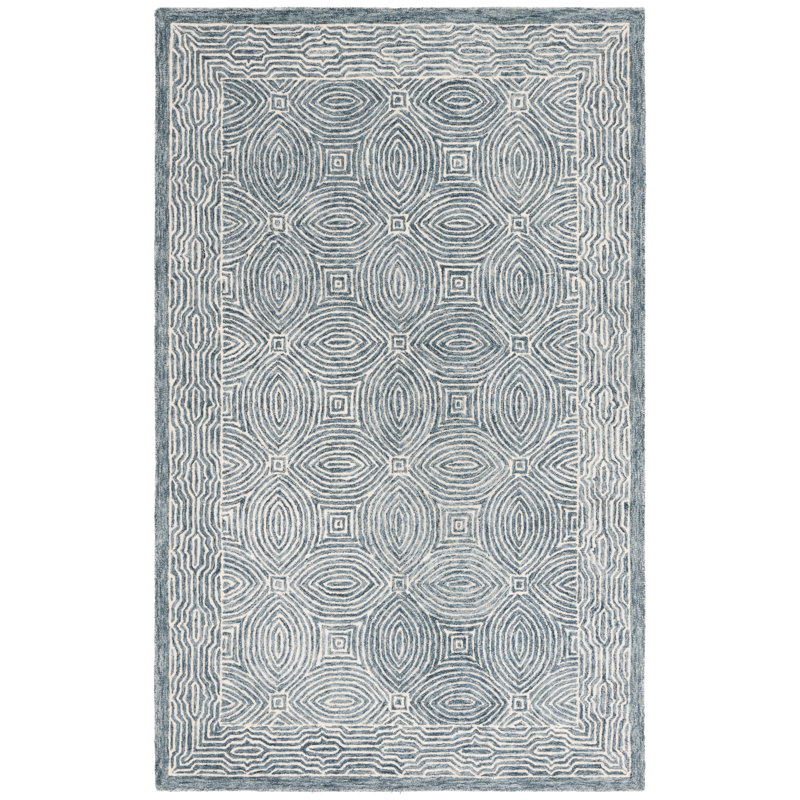 Micro-Loop 928 Hand Tufted Wool; Cotton Geometric Rug in Navy/Ivory, Rectangle 9' x 12'