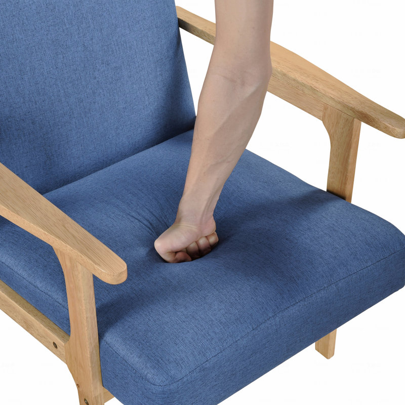 Chaise d'appoint - Meuble de style moderne avec revêtement en tissu bleu et bois d'hévéa massif, Bleu, Naturel / naturel