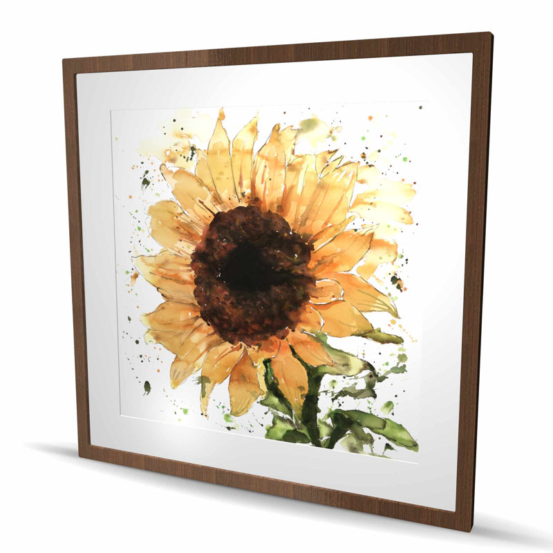 Grand tournesol - impression botanique encadrée florale pour la décoration intérieure, H 36 po x l 36 po