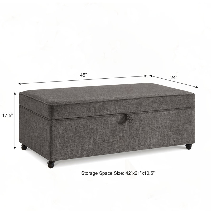 Modular Sectional Storage Ottoman With Wheels, Charcoal Grey