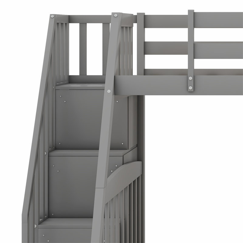 Lit superposé avec tiroirs, échelle et escalier de rangement, Gris