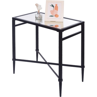 Modern Rectangle Side Table With Mirrored Top, Sturdy Metal Frame, Compact Design For Living Room, Bedroom, Or Balcony