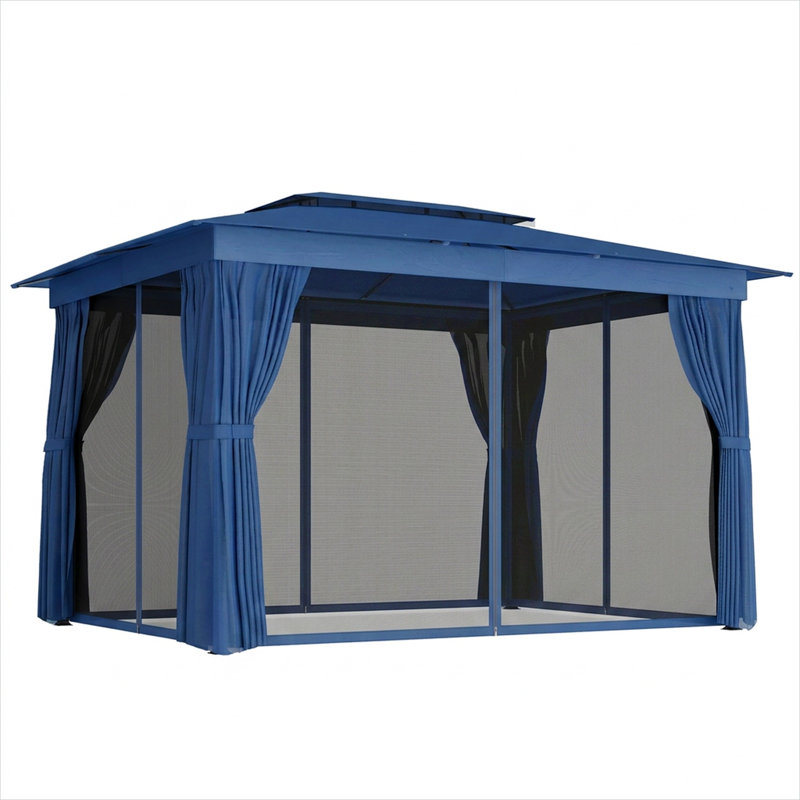 Pavillon de jardin en acier bleu et polyester et cadre extérieur en acier de 10 pi x 12 pi pour l'espace extérieur