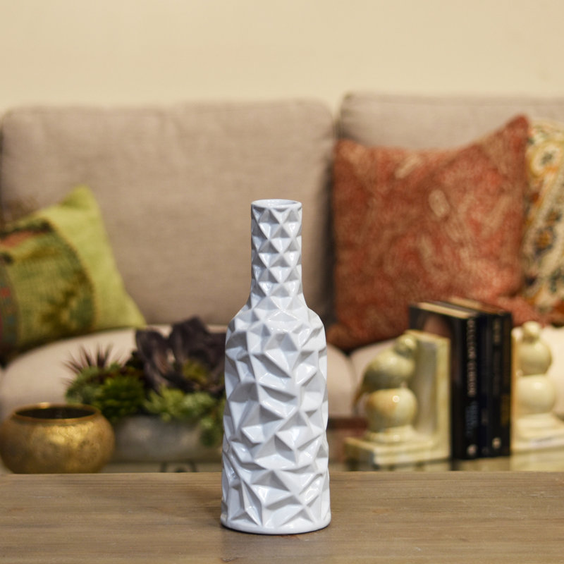 Vase de table en céramique Gore, Blanc, H 12 po x l 4 po x P 4 po