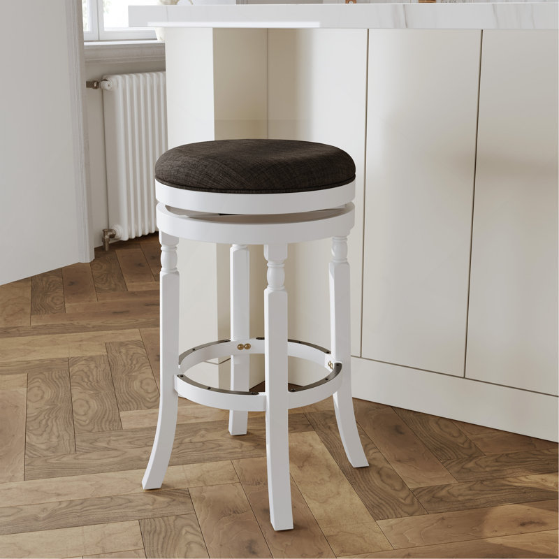 Tabouret 30 ", patiné, assise en tissu, Siège noir / cadre blanc