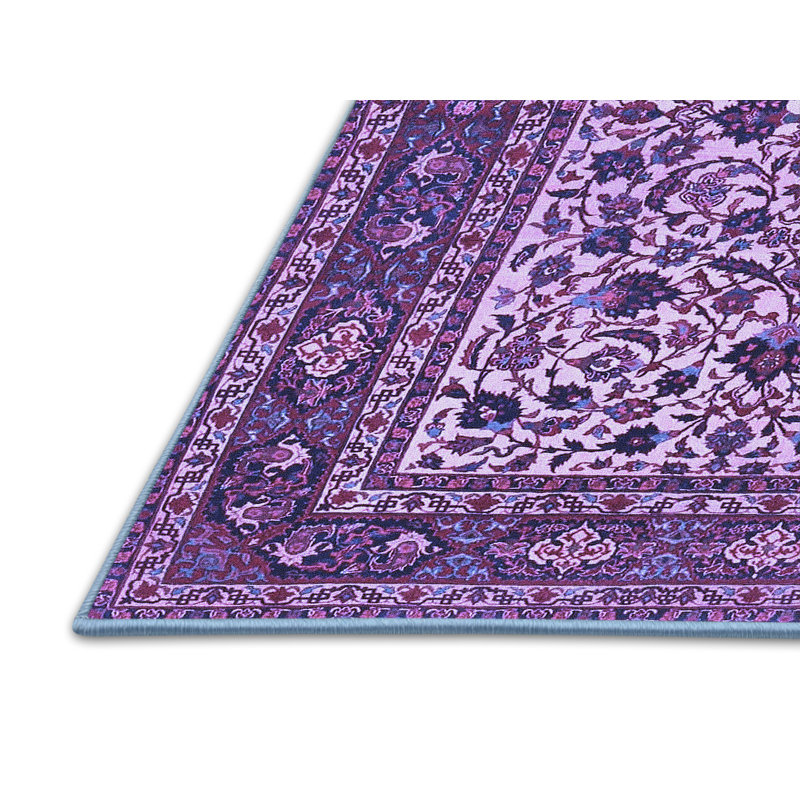 Tapis bleu / mauve / blanc tissé à la machine Irlinda, Rectangle 7 pi x 9 pi