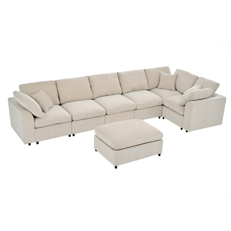 124.8" Extra Large 7-Seater L-Shape Modular Sectional Sofa With Movable Ottoman