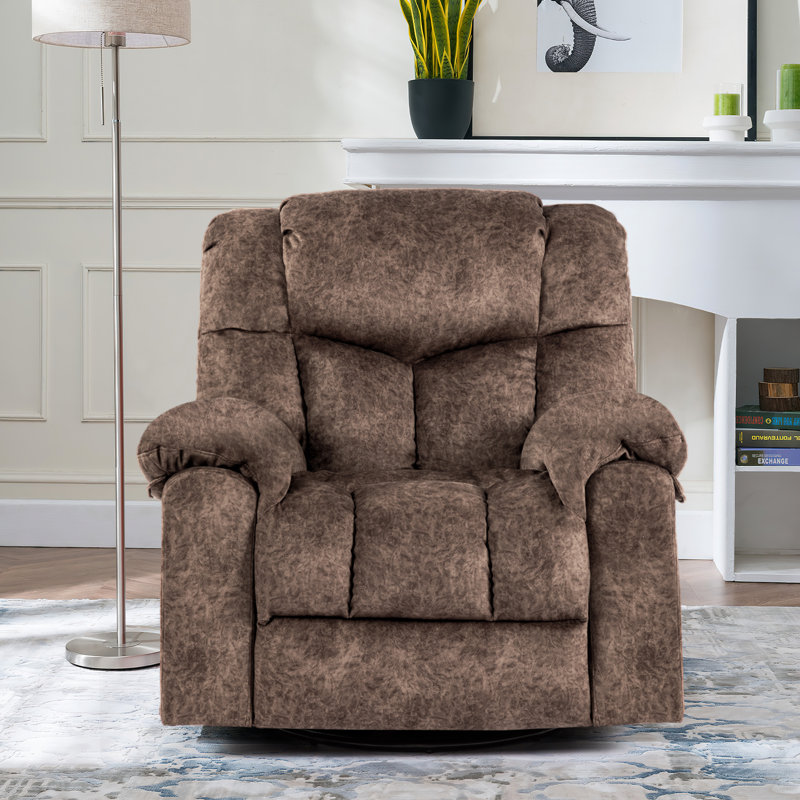  High-Softness Velvet Manual Swivel Rocker Recliner Chair, Brown