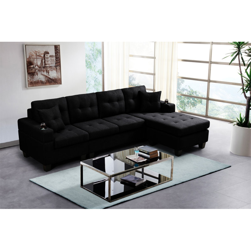 Canapé modulaire réversible Kiaren, canapé modulaire en L , Noir