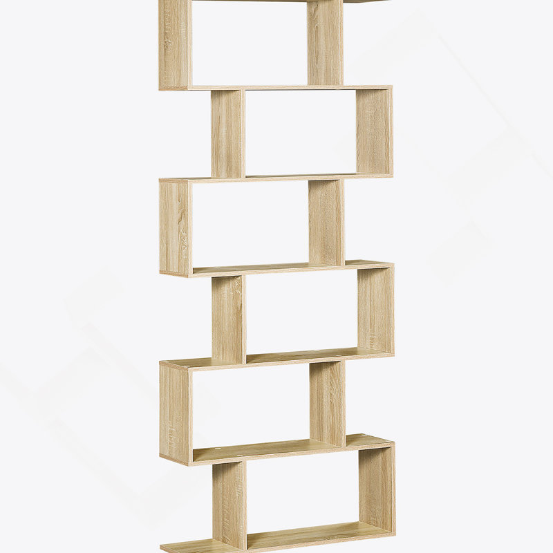 75,5 "H Bibliothèque 6 tablettes en forme de S Présentoir de rangement en bois