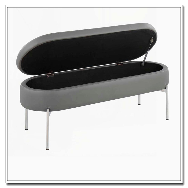 Banc de rangement contemporain en similicuir, Gris