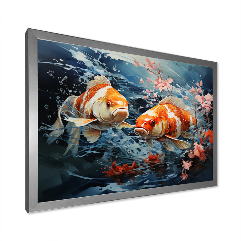 «Tusarora China Art Glimpse Fish I», reproduction, Cadre flottant doré, H 12 po x l 20 po x P 1 po