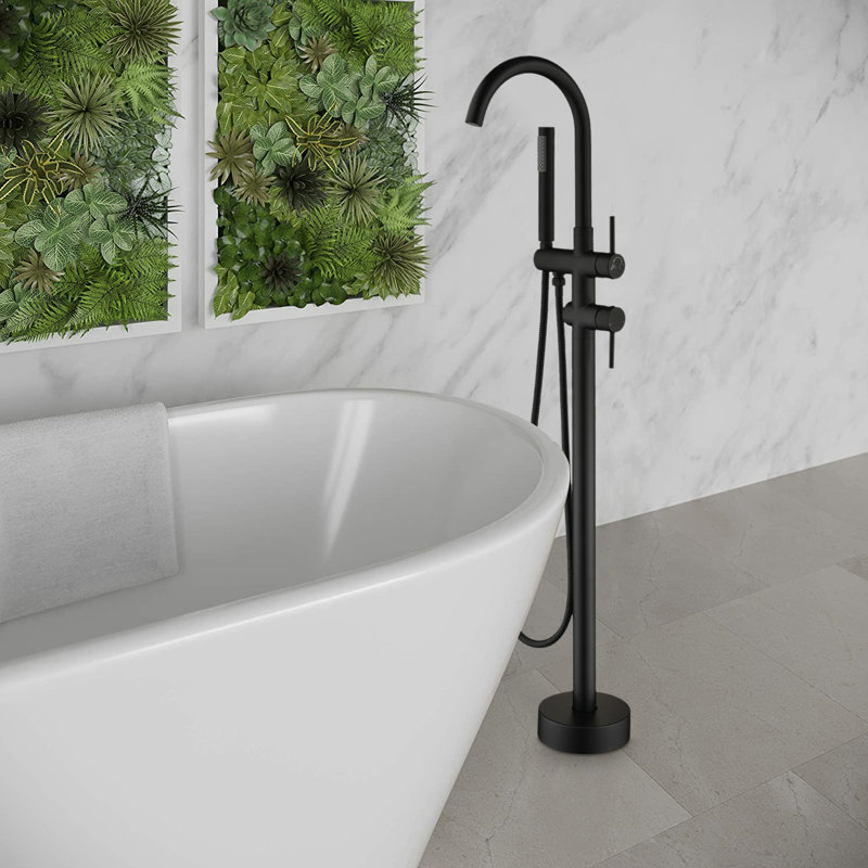 1 Handle Floor Tub Filler with Diverter, Matte Black