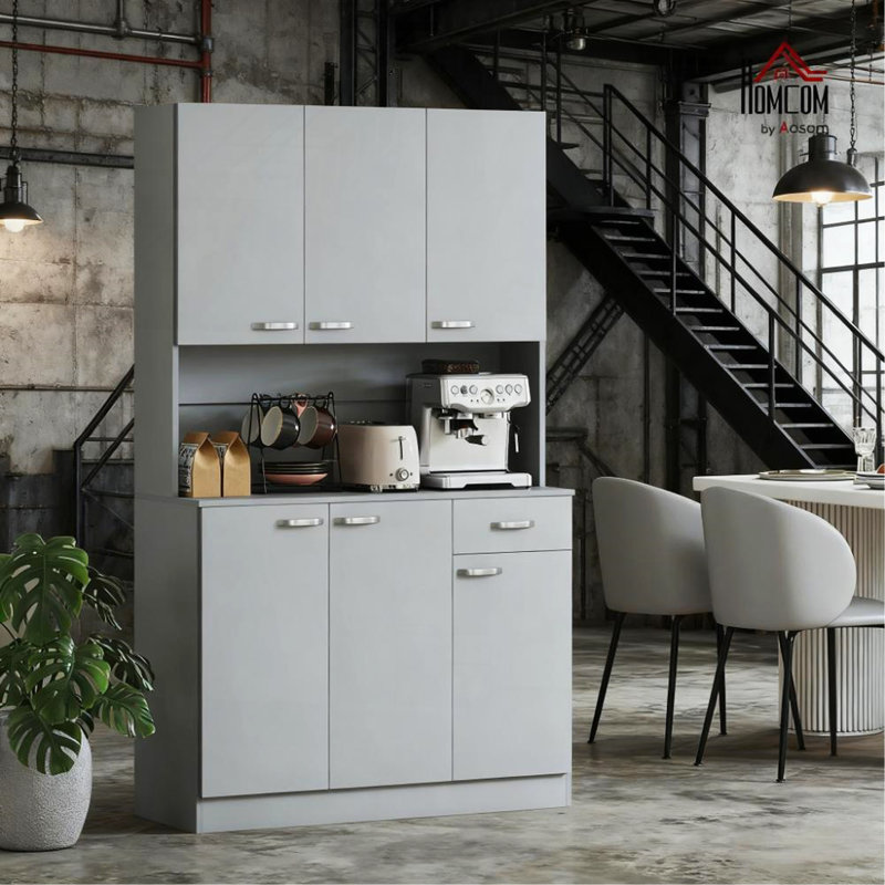 Grand garde-manger gris avec micro-ondes Stan